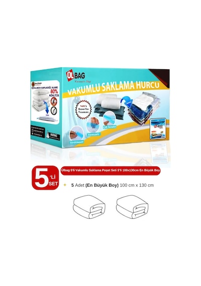 5'li Vakumlu Poşet Seti 100 Cm X 130 Cm En Büyük Boy Yorgan Ve Döşek Vakumlu Hurç Şeffaf