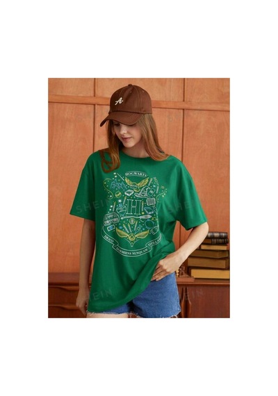 Magors Stıl-x Harry Potter Hogwarts Baskılı Bisiklet Yaka, %100 Pamuklu, Oversıze Tshırt Yeşil Magors Stıl-x Harry Potter Hogwarts Baskılı Bisiklet Yaka, %100 Pamuklu, Oversıze Tshırt Yeşil