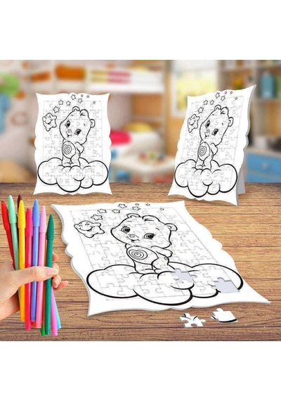 Bulut Üstünde Ayıcık Boyama Puzzle Tablo Çocuk Eğitici Yapboz