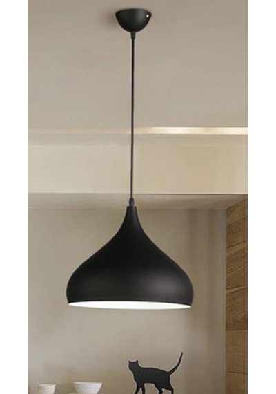 Retro Metal Dekoratif Siyah Tekli Sarkıt Avize Çap:43 Cm Beyaz