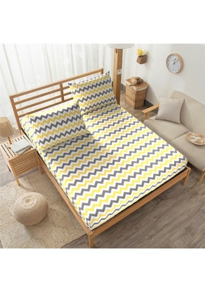 Ara Ölçü 120X200 Lastikli Çarşaf Takımı - Sarı Zikzak Desenli