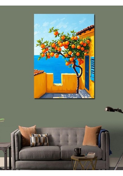 Kanvas Tablo Portakal Ağacı Ve Akdeniz 100cmx140cm