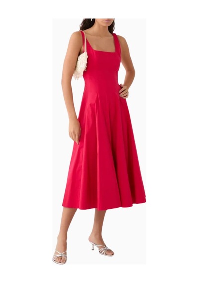 Staud Wells Dress, Midi A - Kesim Elbise, Günlük Ve Özel Etkinlikler Için Şık Kırmızı