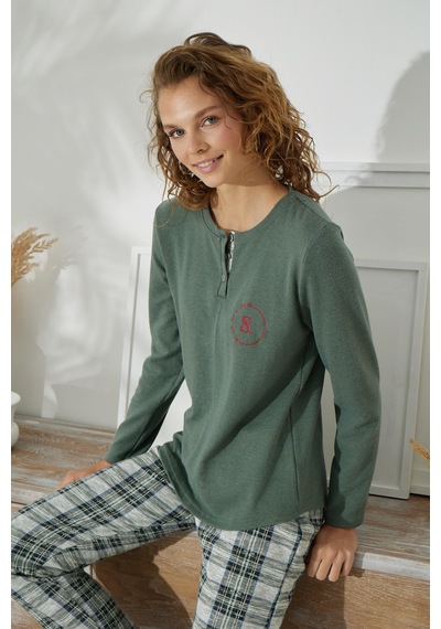 Sevim Kadın Uzun Kol Kalın Yeşil Pijama Takımı C1t5n1o79 001