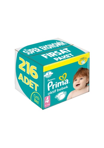 Prima Bebek Bezi Beden:4 9-14kg Maxi 216 Adet 4 Numara 4'lü