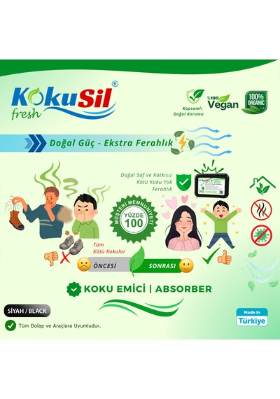 Kokusil Ayakkabı Dolabı, Gardırop Koku Giderici Ve Koku Emici Siyah