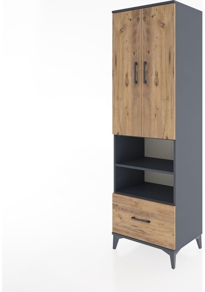 Hyperion Dolap 5 Raflı Tek Çekmeceli 2 Kapaklı 60x44x195 Antrasit-çam Antrasit