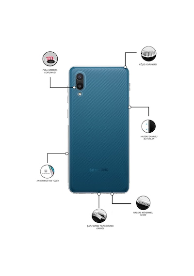Samsung Galaxy Uyumlu A02 Kılıf Kamera Korumalı Tıpalı Şeffaf Silikon Kapak