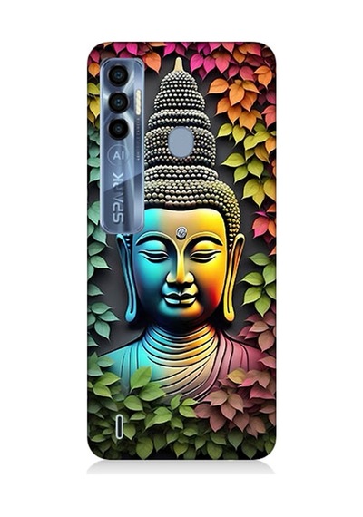 Tecno Spark 7 Pro Uyumlu Silikon Kılıf Budha Ve Sarmaşık Yapraklar