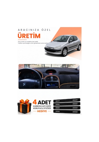 Peugeot 206 Büyük Ekranlı 1998-2009 Uyumlu Torpido Koruma Örtüsü Oto Kılıfı - Siyah Kahverengi