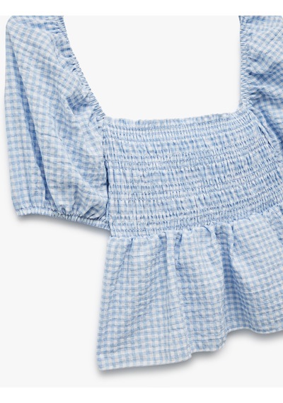 Koton Kayık Yaka Gipeli Kısa Balon Kollu Pötikareli Dar Kesim Crop Bluz Mavi Ekose 5sal60177ıw Mavi Ekoseli Koton Kayık Yaka Gipeli Kısa Balon Kollu Pötikareli Dar Kesim Crop Bluz Mavi Ekose 5sal60177ıw Mavi Ekoseli