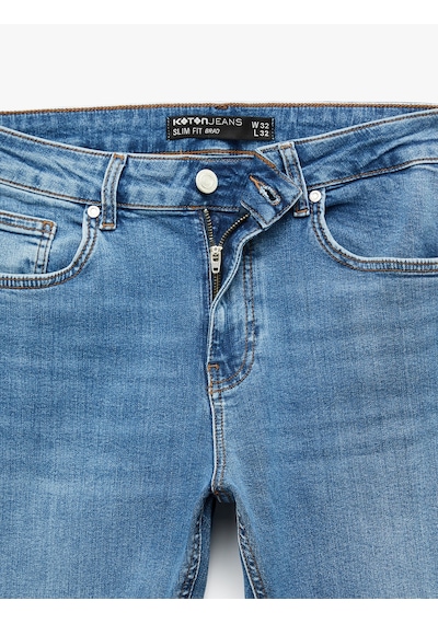 Koton Düğmeli Cep Detaylı Normal Bel Slim Fit Jean Pantolon - Brad Jean Orta İndigo 6sam40115nd