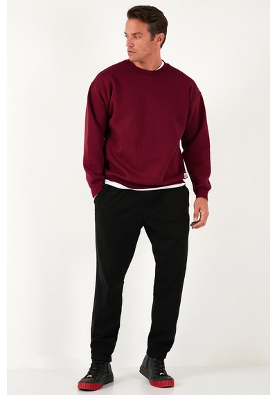 Buratti Regular Fit Bisiklet Yaka Pamuklu Içi Tüylü Yumuşak Şardonlu Erkek Sweat 5905255 Bordo