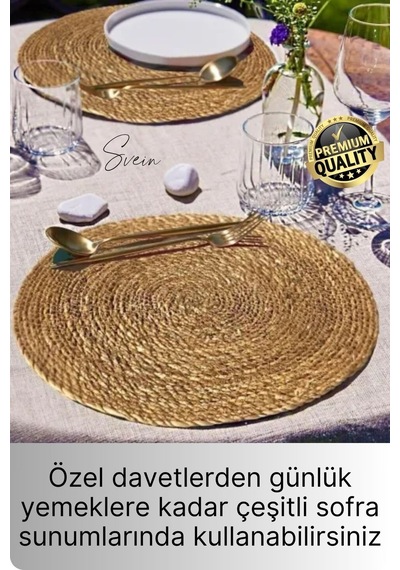 8'li Premium Yuvarlak Hasır Bambu Amerikan Servis Örme Supla Sofra Yemek Masası Yanmaz Tabak Altlığı