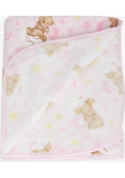 Breeze Golden Yenidoğan Bebek Battaniyesi Emboss Kabartma Ayıcık Desenli Pembe - Pembe