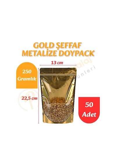 Gold Şeffaf Metalize Doypack 13x22,5x7 Cm 50 Adet