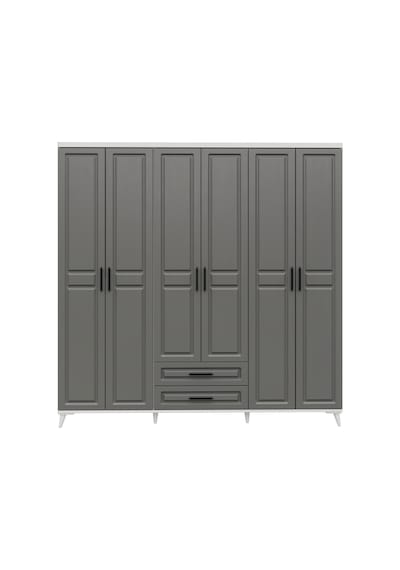 GuneyStore Gözde 6 Kapaklı Komple MDF Antrasit - Beyaz Gardırop