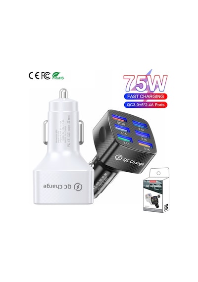 Bk-360 6'sı 1 Arada Qc3.0 + 3.1a Usb Işıldayan Araç Şarj Cihazı Siyah
