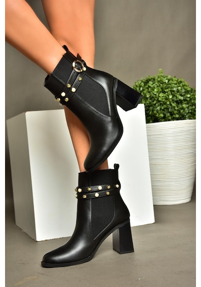 Fox Shoes R518101109 Siyah Kalın Topuklu Kadın Bot Siyah