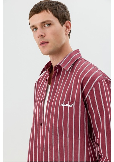 Antioch Keten Karışımlı Boxy Fit Erkek Gömlek Bordo