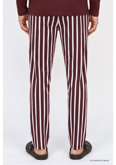 Ac&Co / Altınyıldız Classics Erkek Bordo 2'li %100 Pamuk Yumuşak Dokulu Yan Cepli Çizgili Pijama Takımı