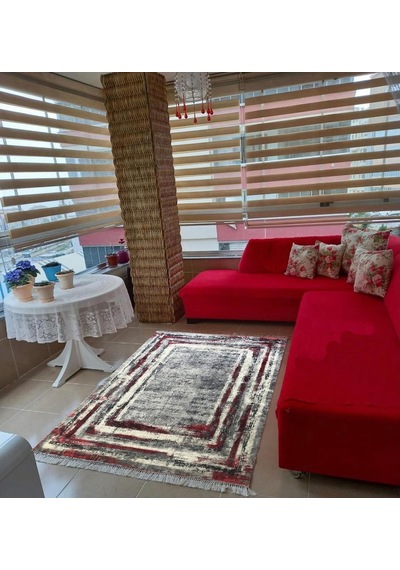 Kırmızı Kaymaz Taban Halı Kilim Yolluk Yıkanabilir Hali