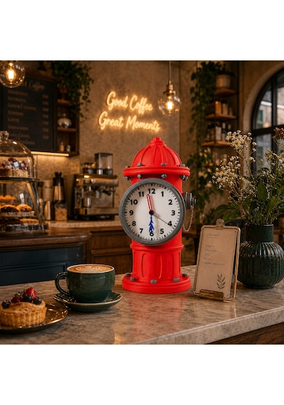 Fibrika Store-itfaiye Hidrant Masa Saati Sessiz Mekanizma Dekoratif Ofis Ve Ev Saati 30 Cm Kırmızı