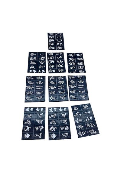 Çiçekli 10x14cm Tüp Kına Desen Çıkartma Şablonu 12 Parça