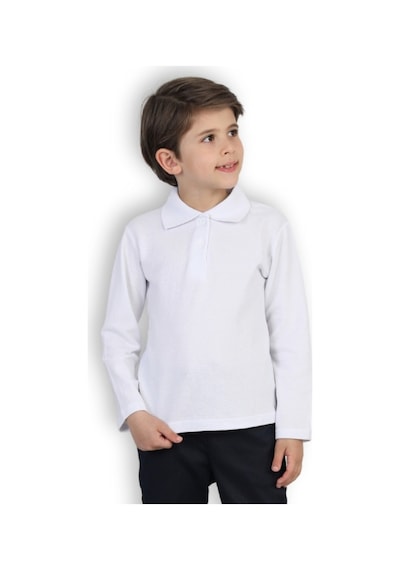 Modanino Erkek Çocuk T-shirt - Okul Tarz- Uzun Kol 5-17 Yaş 12497 Beyaz