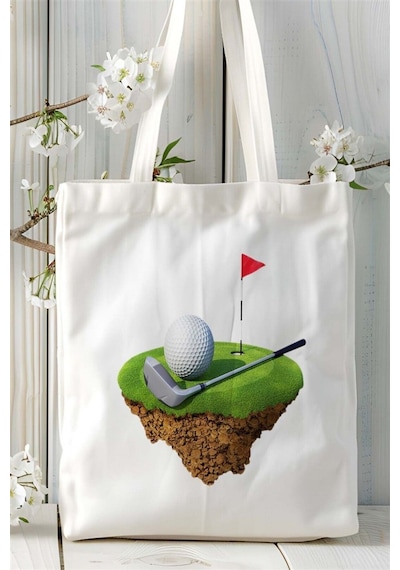 Art Hediye Golf Baskılı Bez Çanta Kişiye Özel Model 6 Çok Renkli