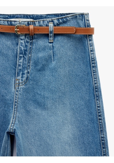 Koton Yüksek Bel Pamuklu Kemerli Kısa Geniş Paça Denim Pantolon - Wide Leg Jean Orta İndigo 6sal40096md İndigo Koton Yüksek Bel Pamuklu Kemerli Kısa Geniş Paça Denim Pantolon - Wide Leg Jean Orta İndigo 6sal40096md İndigo