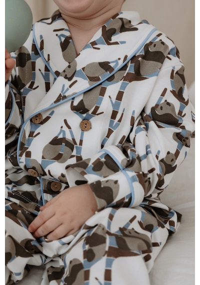 Oh La La Koala Panda Desenli Yaka Detaylı Pijama Üst Kahverengi