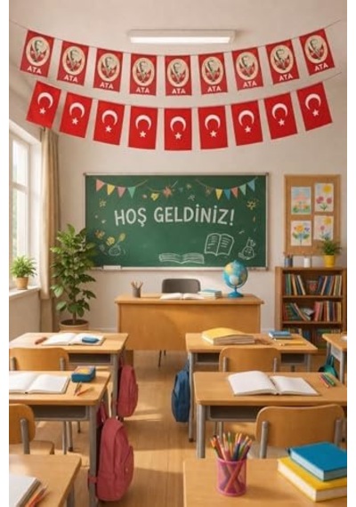 23 Nisan Süsleri 23 Nisan Hediyeleri İpli Ay Yıldızlı Bayrak 50 Li, 50'li Mini İ Pli Ata Baskılı Bayrak