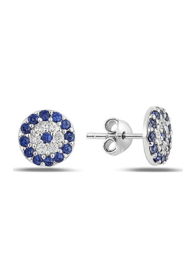 Çekirdekjewelry 925 Ayar Gümüş Minik Nazar Çivili Küpe Gri