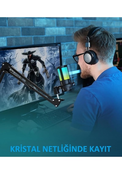 Tr Profesyonel Rgb Usb Mikrofon Seti Podcast Yayın Oyun Youtuber Stüdyo Ve İnfluencer Kayıt Mikrofonu