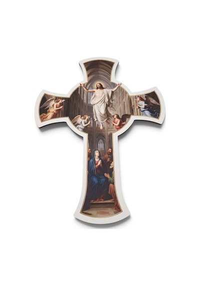 Katedral Mimarili Ahşap Duvar Haçı - Hz. İsa, Meryem Ana Ve Melekler Kabartma Dini Dekor Tek Parça