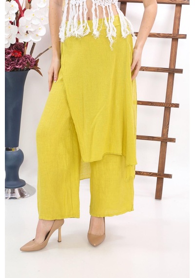 Bohem Stil İtalyan Ham Keten Pantolon Etek-8747 Sarı