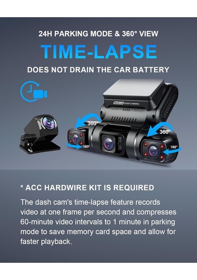 Pruveeo Dash Cam, 4 Kanallı Kamera Fhd 1080px4, Ön, Sol, Sağ Ve Arka, Ön Ve Arka İç, Dahili Gps Wifi, 256 Gb Max,