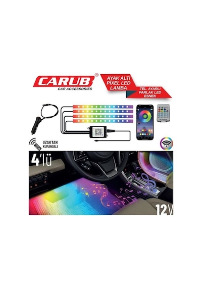 Carub Oto Ayak Altı Led Lamba Telefon Ayarlı Sese Duyarlı 12v 4 Adet