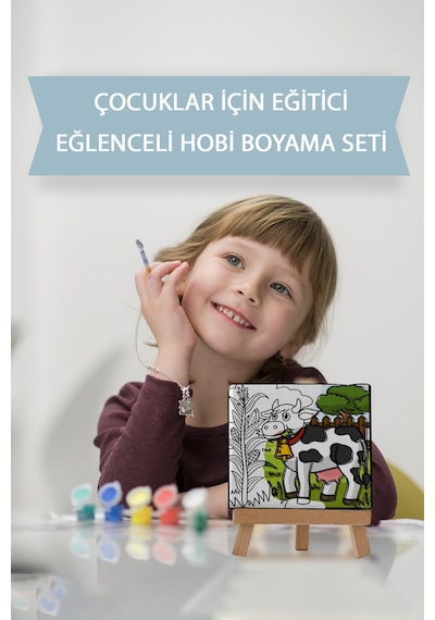 Sevimli İnek Çocuk Eğitici Tuval Boyama Hobi Seti