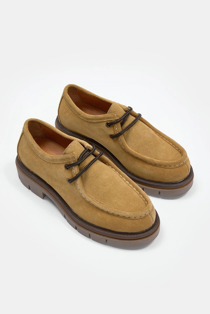 Isabella Camel Hakiki Süet Kadın Loafer Ayakkabı CAMEL