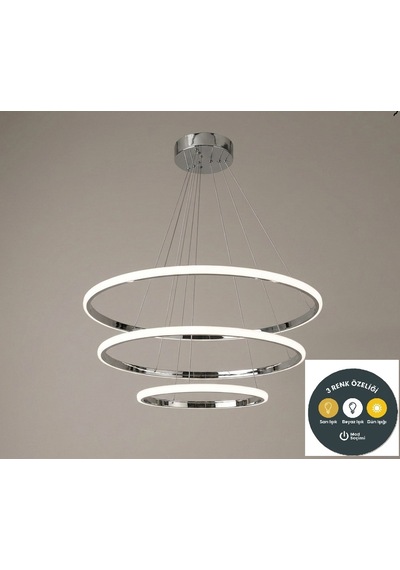 3 Lü Çember Modern Krom Avize Salon & Yemek Masası Sarkıt Aydınlatma