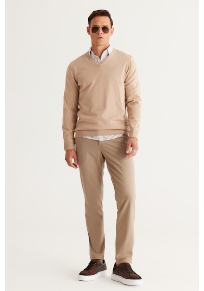 AC&Co / Altınyıldız Classics Erkek Bej Melanj Standart Fit Normal Kesim V Yaka Pamuklu Triko Kazak Bej Melanj AC&Co / Altınyıldız Classics Erkek Bej Melanj Standart Fit Normal Kesim V Yaka Pamuklu Triko Kazak Bej Melanj