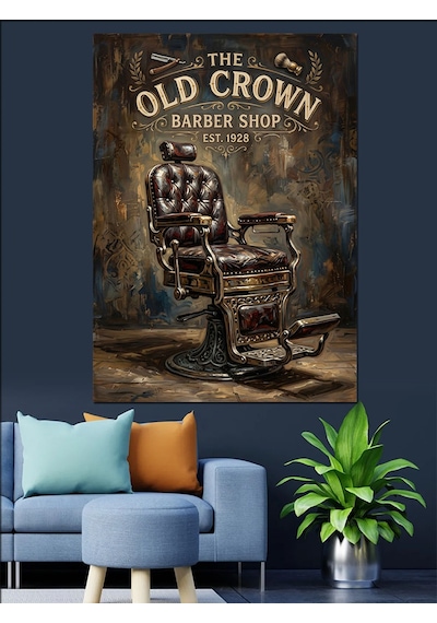 The Old Crown Berber Shop Dekoratif Kanvas - Mdf Ahşap Tablo