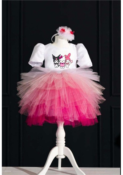YAĞMUR KOStütüM Taç Hediyeli Kuromi Hello Kitty My Melody Temalı Kız Çocuk Beyaz Doğum Günü Elbisesi & Parti Kostümü Beyaz