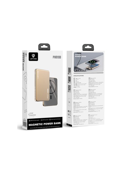 Lenyes PW119D PD 20 W 15 W 10.000mAh Ultra İnce Hızlı Şarj Özellikli Wireless Powerbank Gold