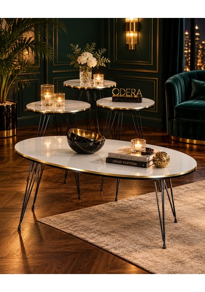 Odera Çift Altın Beyaz Elips Orta Sehpa Ve Zigon Sehpa 4'lü Set Siyah Tel Metal Ayaklı Modern Retro Salon Sehpası Diğer Odera Çift Altın Beyaz Elips Orta Sehpa Ve Zigon Sehpa 4'lü Set Siyah Tel Metal Ayaklı Modern Retro Salon Sehpası Diğer