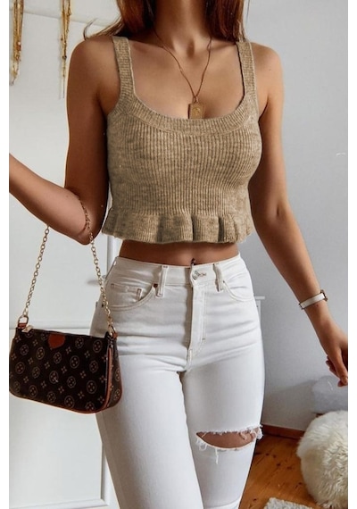 Mad Girls Bej Tiriko Bluz Mg1007 Bej
