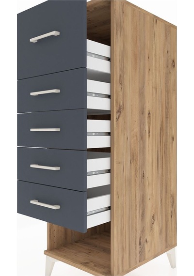 Kronos Dolap 5 Çekmeceli 44x59x134 Çam-antrasit Atlas Çam