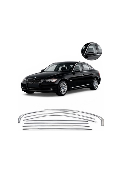 Bmw E90 2005-2012 Uyumlu Krom Cam Çerçeve 8 Parça Tam Tur Paslanmaz Krom